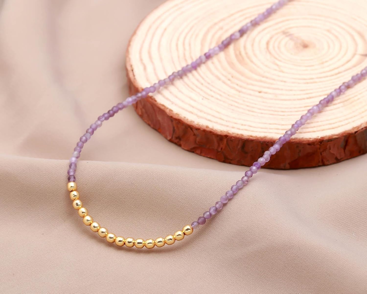 POSHPENDANT Gold Brass & Natural Gemstone Beaded Necklace – 2.2-2.5 mm Faceted Stones with 3 mm Ball Accents – Handmade 16+2 Inch Dainty Jewelry Gift for Women - Image 3