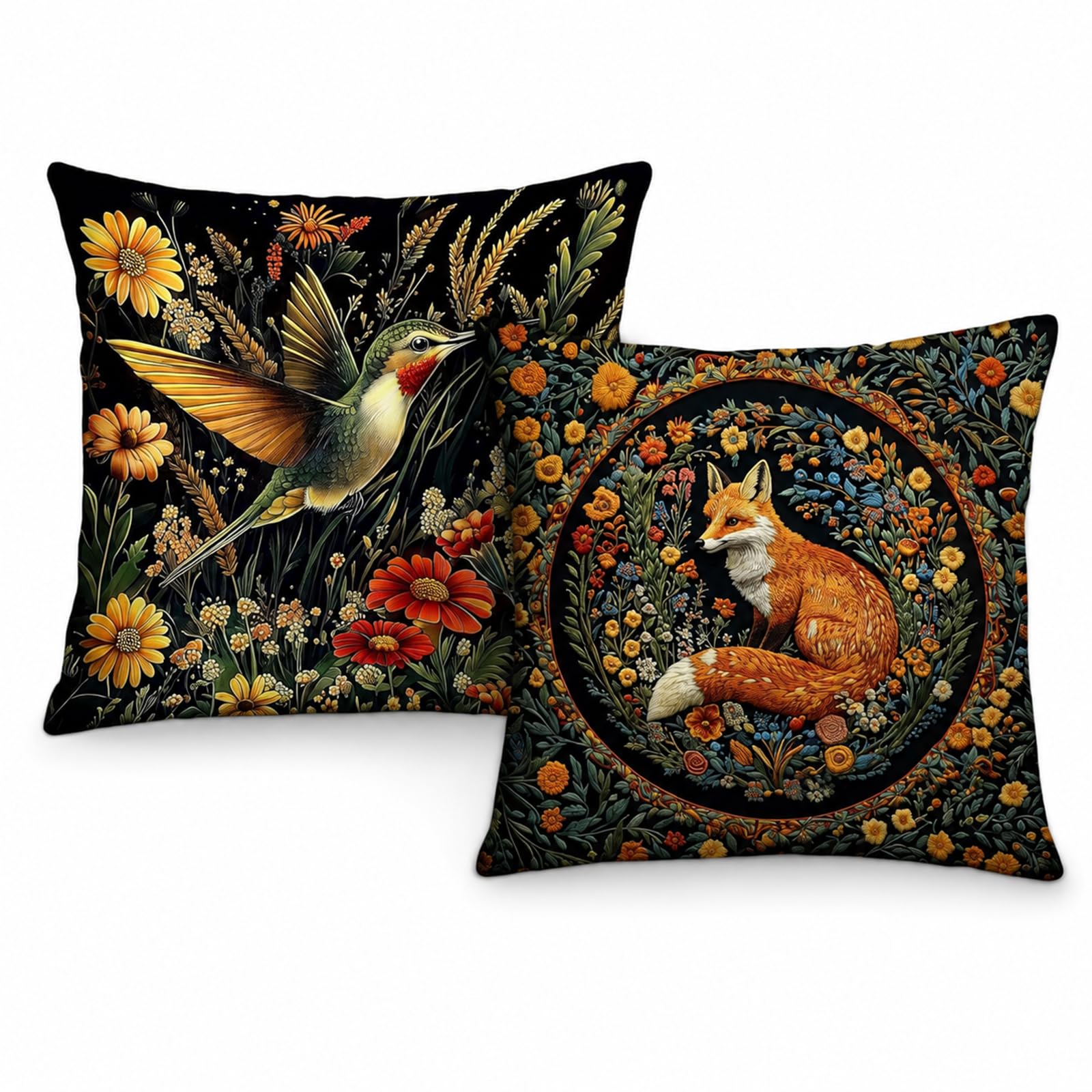 SYLTRIX 2Pcs Cushion Covers Set, Hummingbird Fox Animal Print