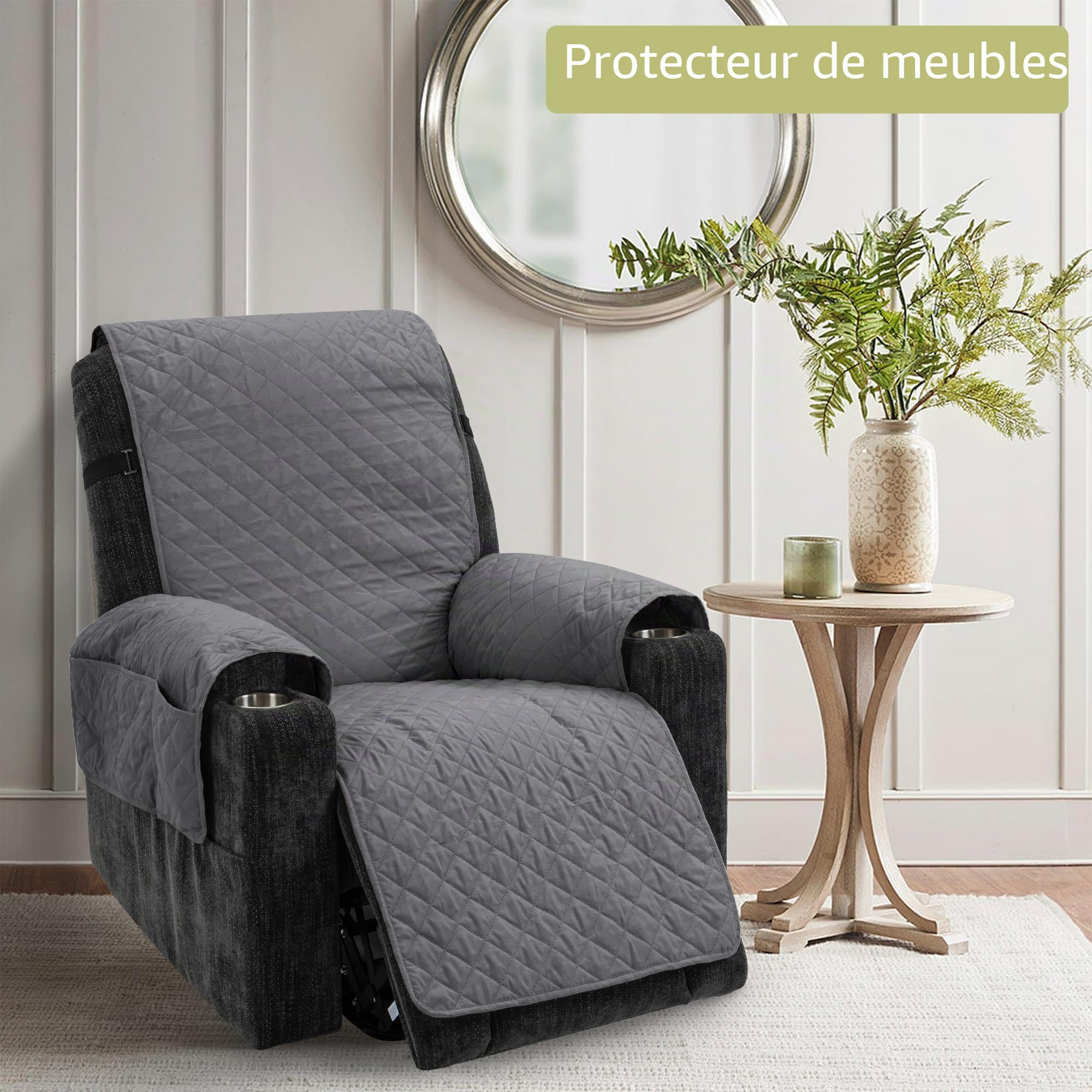 TIANSHU Housse Fauteuil Relax Imperméable, Housse pour Canapé Relax Housse Matelasse Réversible Chat Chiens Fauteuil Protection Lavable Résistant à l'usure Antidérapant(1 Place, Gris)