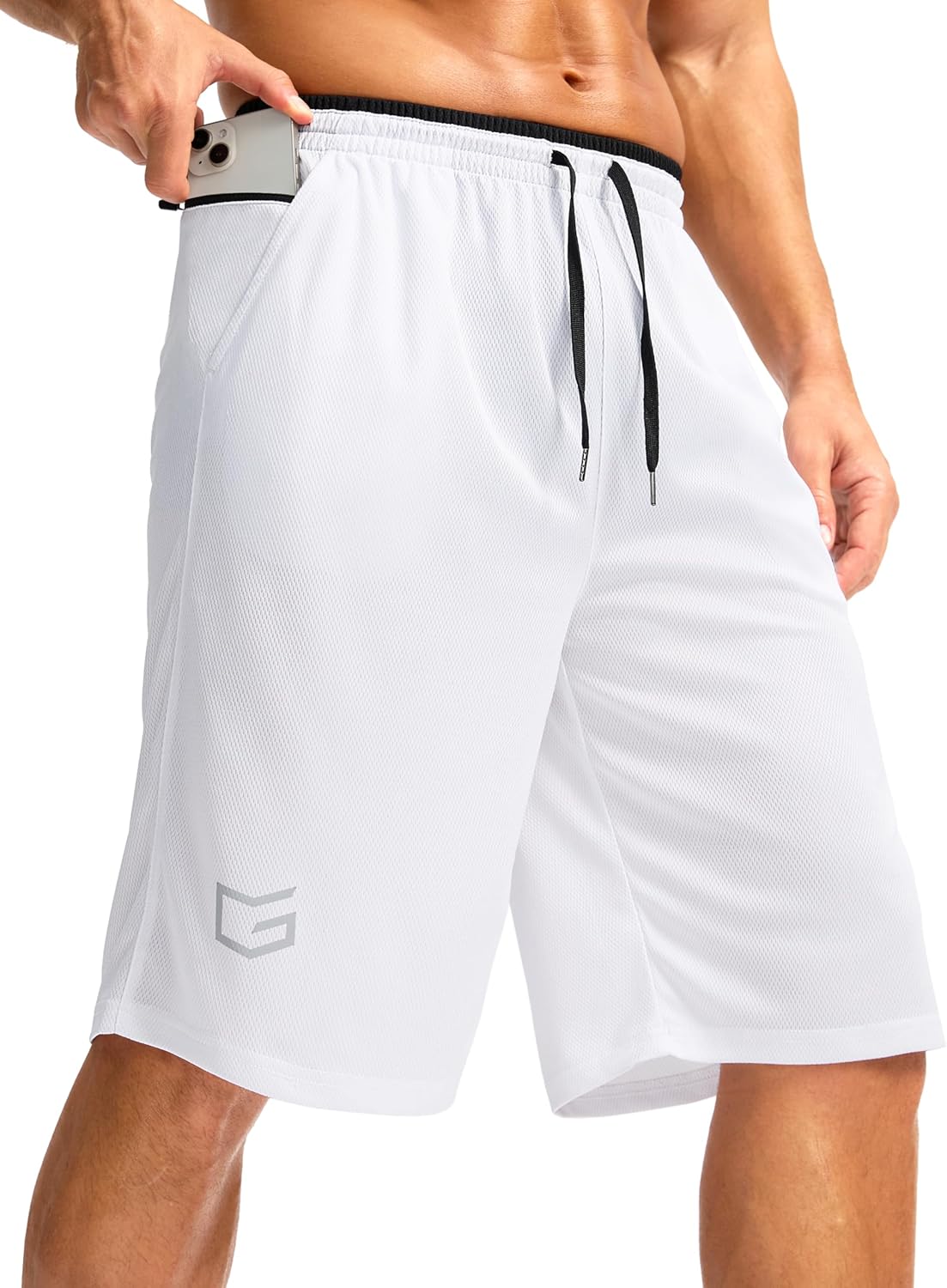 G Gradual Men's Long Basketball Shorts with Zipper Pocket 11'' Quick Dry Gym Shorts Lightweight Mesh Athletic Shorts for Men