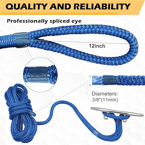 Vista 40 de AOLEBA Líneas de muelle de barco de 3/8 pulgadas x 15 pies para barcos, cuerda de nailon trenzado doble para barco, líneas de barco para Rojo