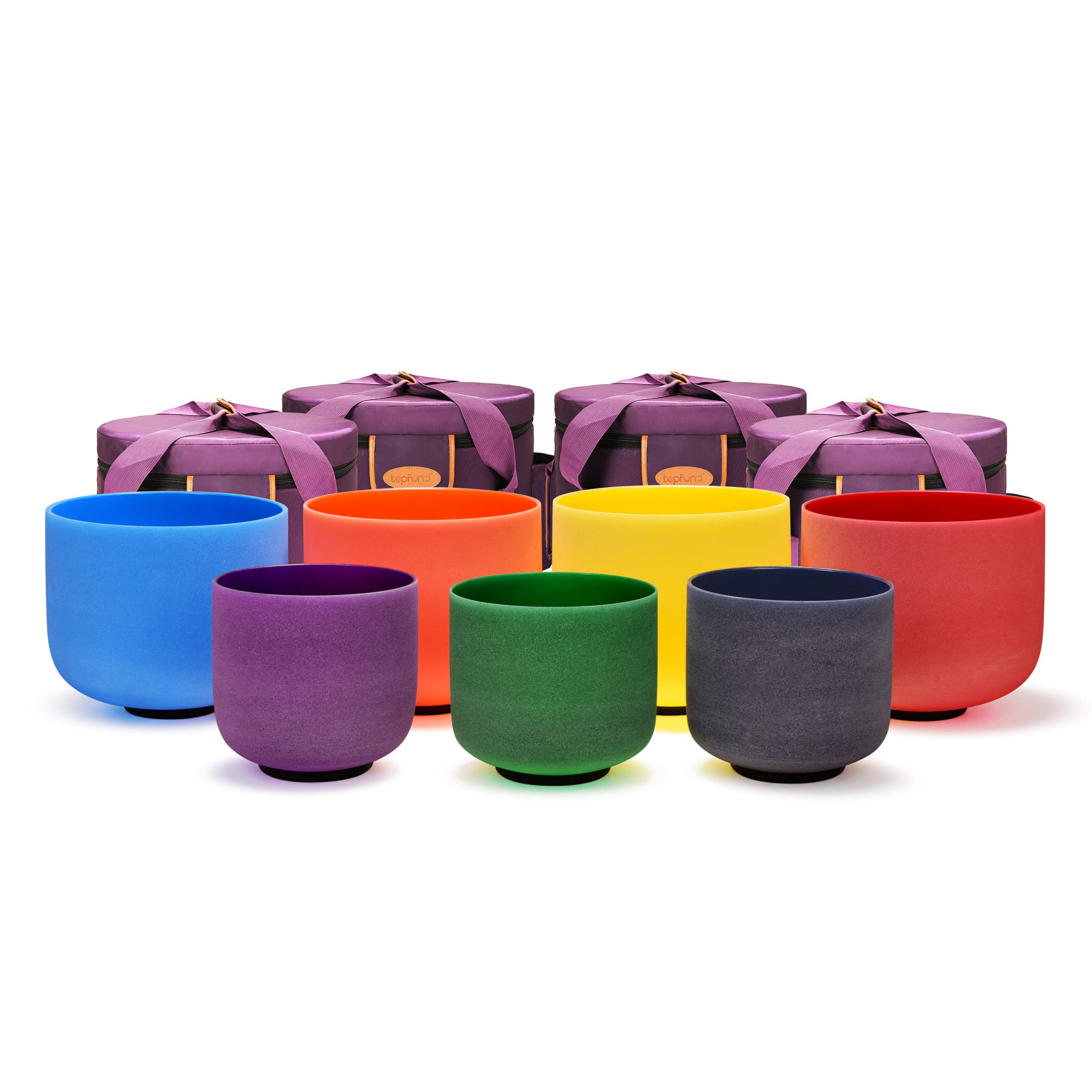 TOPFUND Chakra Set of 7 Color Crystal Singing Bowls 7-9 inch with Heavy ...