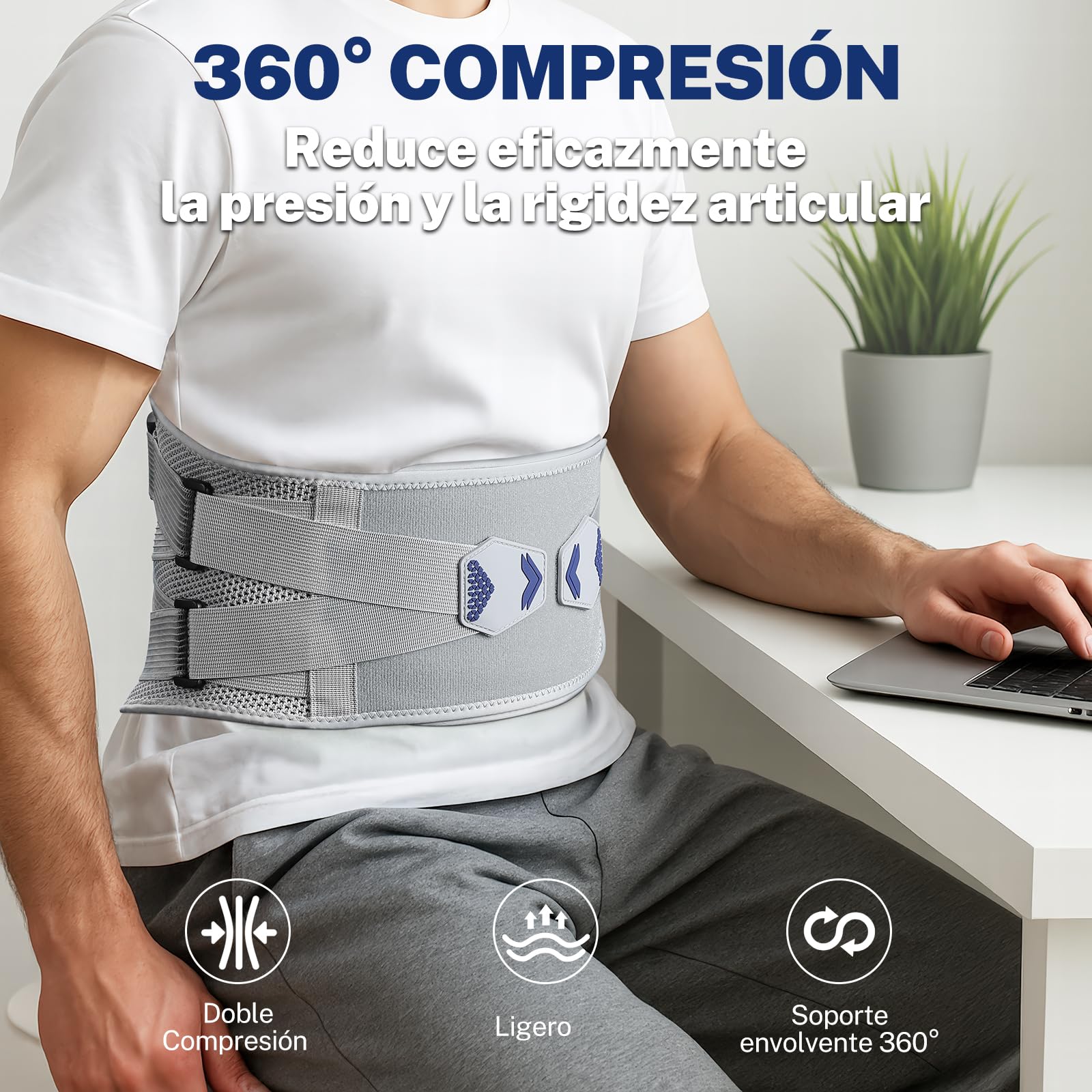 Fitomo Faja Lumbar Hombre y Mujer, Cinturón Lumbar 3D Transpirable de Malla – Alivia el Dolor de Espalda, Soporte Ancho y Resistente para Sedestación Prolongada, Conducir, Gimnasio y Ciática