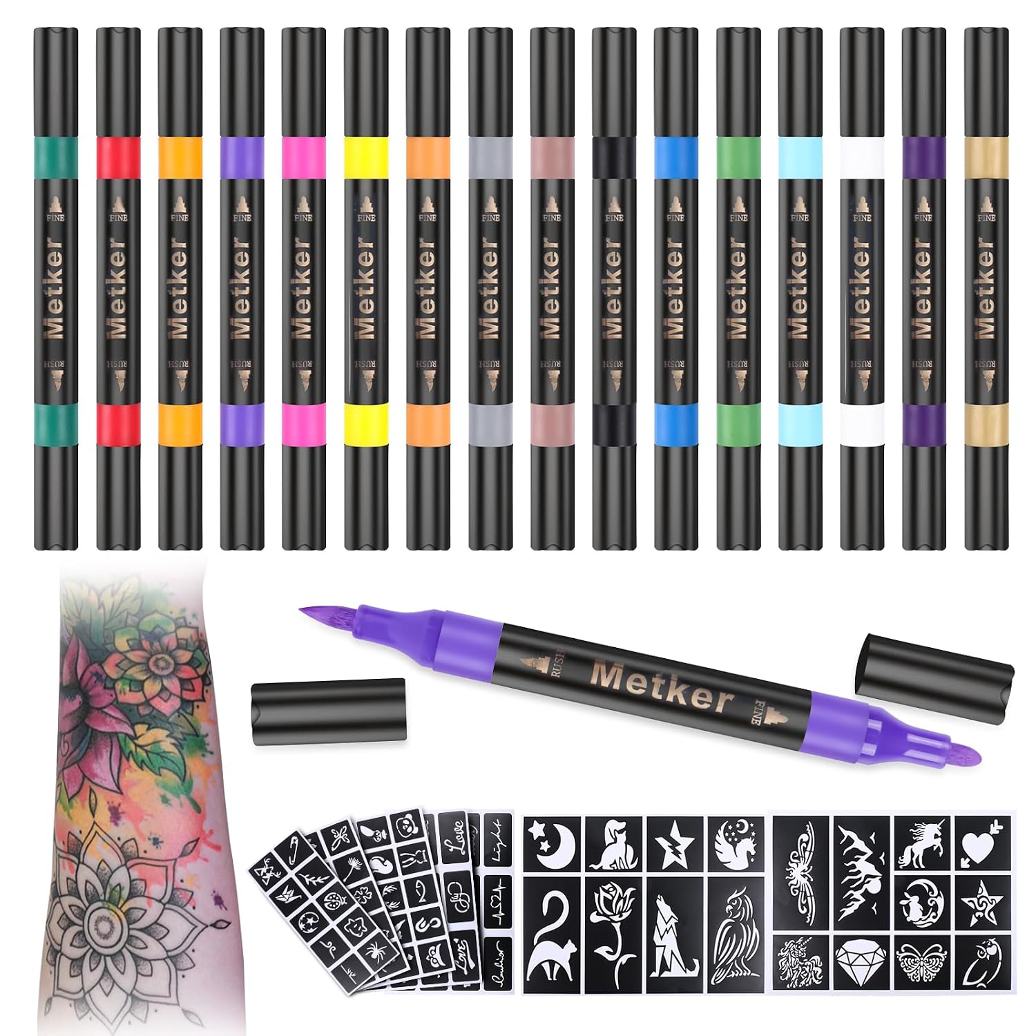 Temporary Tattoo Markers for Skin - Dual-End Body Markers