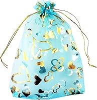 Vista 1 de 5 x 7 pulgadas 100 piezas corazón flor organza joyería bolsa de regalo bolsa de caramelo bolsa cordón boda favor bolsas P835 (corazón turquesa)