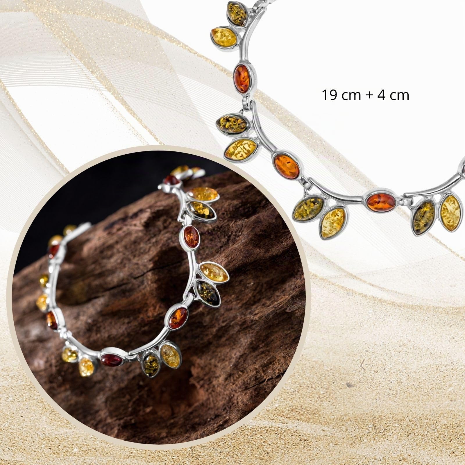 Pulsera Para Mujer Con Ámbar Multicolor Y Plata De Ley 925 Desde La UE