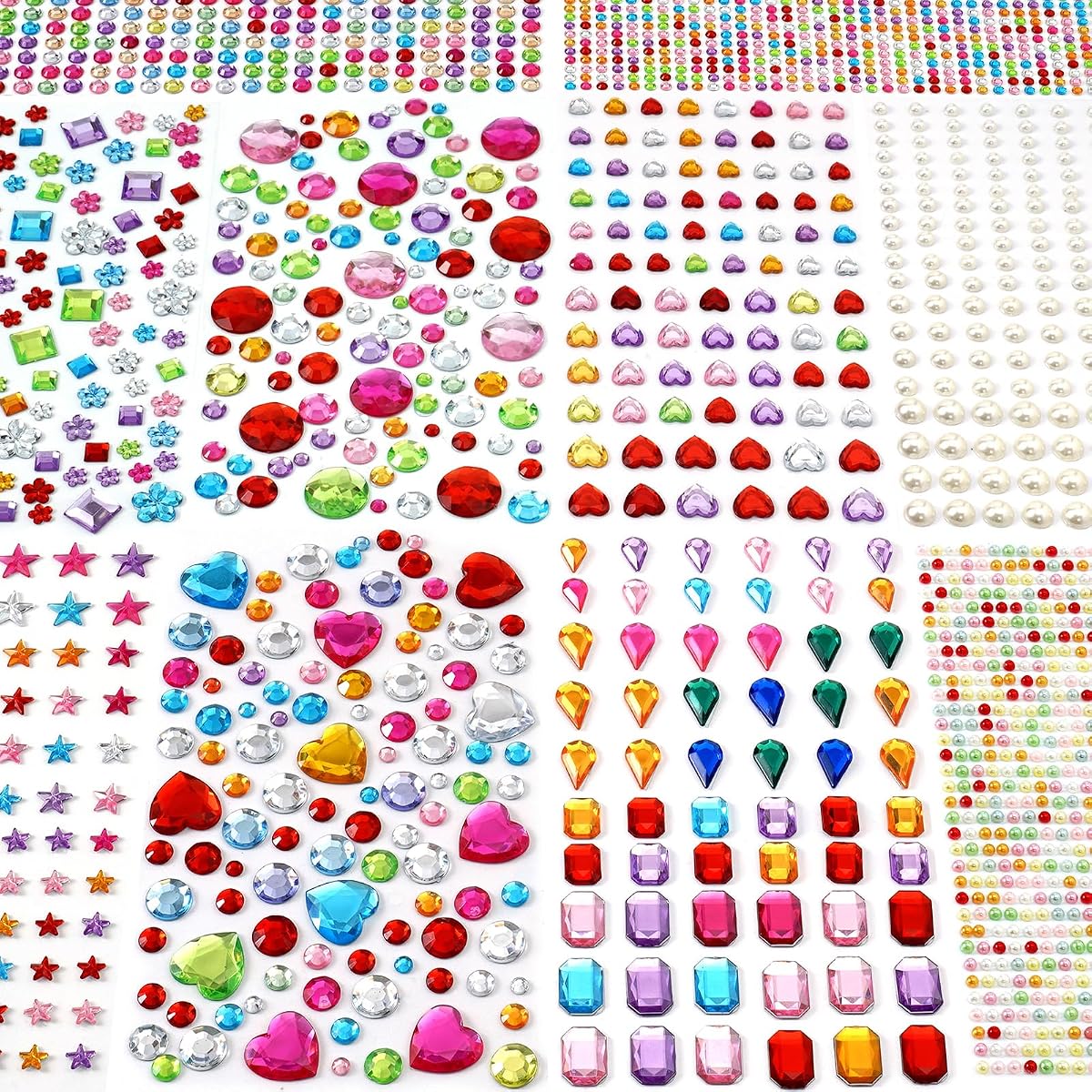 MYDBUYSOME 2774 piezas de pegatinas de gemas para manualidades, gemas adhesivas de diamantes de imitación | Pegar en gemas acrílico deslumbrante brillo Bling corazón pegatinas suministros para manualidades