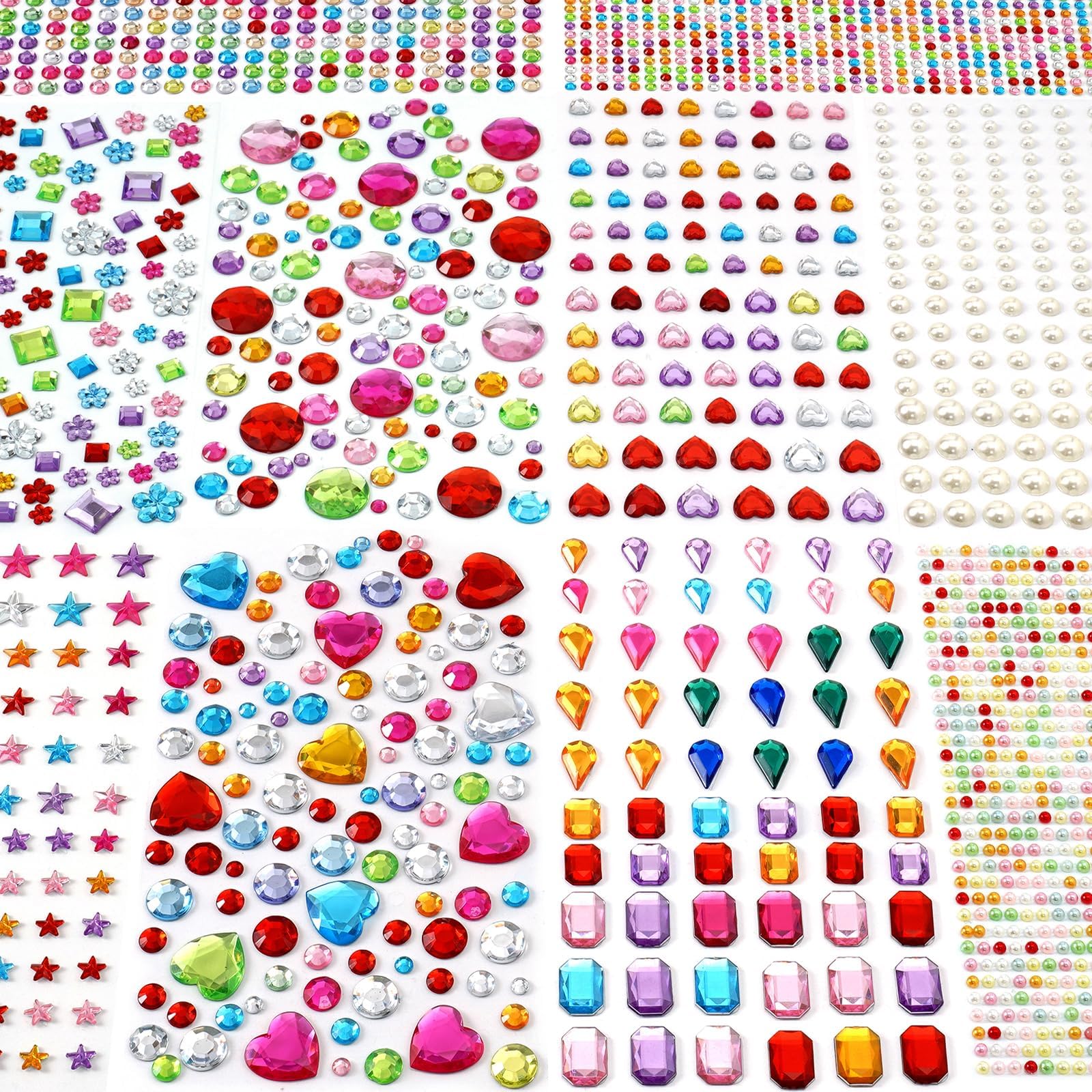 MYDBUYSOME 2774pcs Gem Stickers Jewels for Crafts - Self Adhesive Rhinestone Jewel Stickers, Stick on Gems Rhinestones for Crafts, Acrylic Bling Heart Stickers, Craft Supplies for Kids