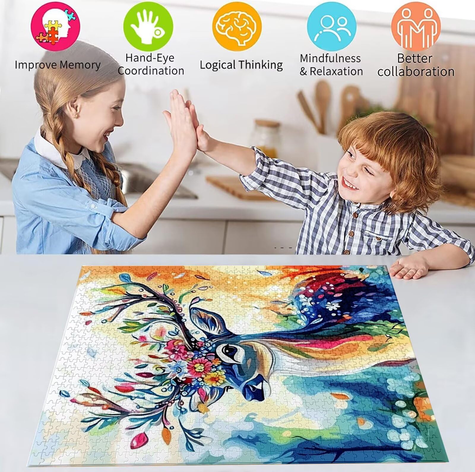 Puzzle 5000 Pezzi, 3 4 5 Anni Puzzle Cervo 6 7 8 Anni Giochi Educativi Sostenibili Con Motivi Per Adulti Da Gioco in Legno Di Alta Qualità Jigsaw Animale per Gioco Familiare, 2026 Regalo Natale H-368