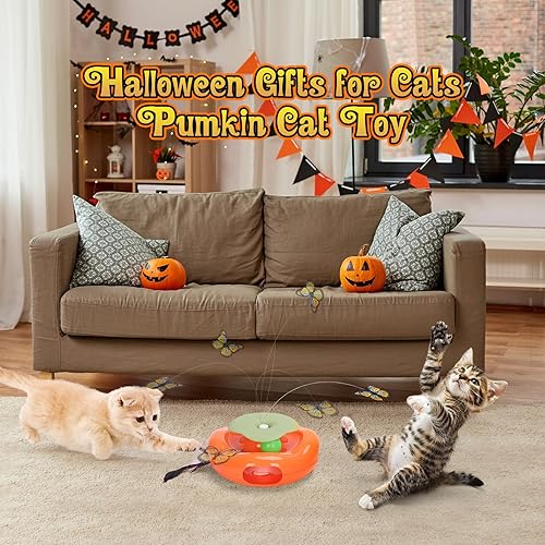 Miniatura 6 de Juguete interactivo para gatos 3 en 1 de Halloween, juguete para gatos de calabaza, golpear un topo, juguete para gatos con mariposa giratoria y