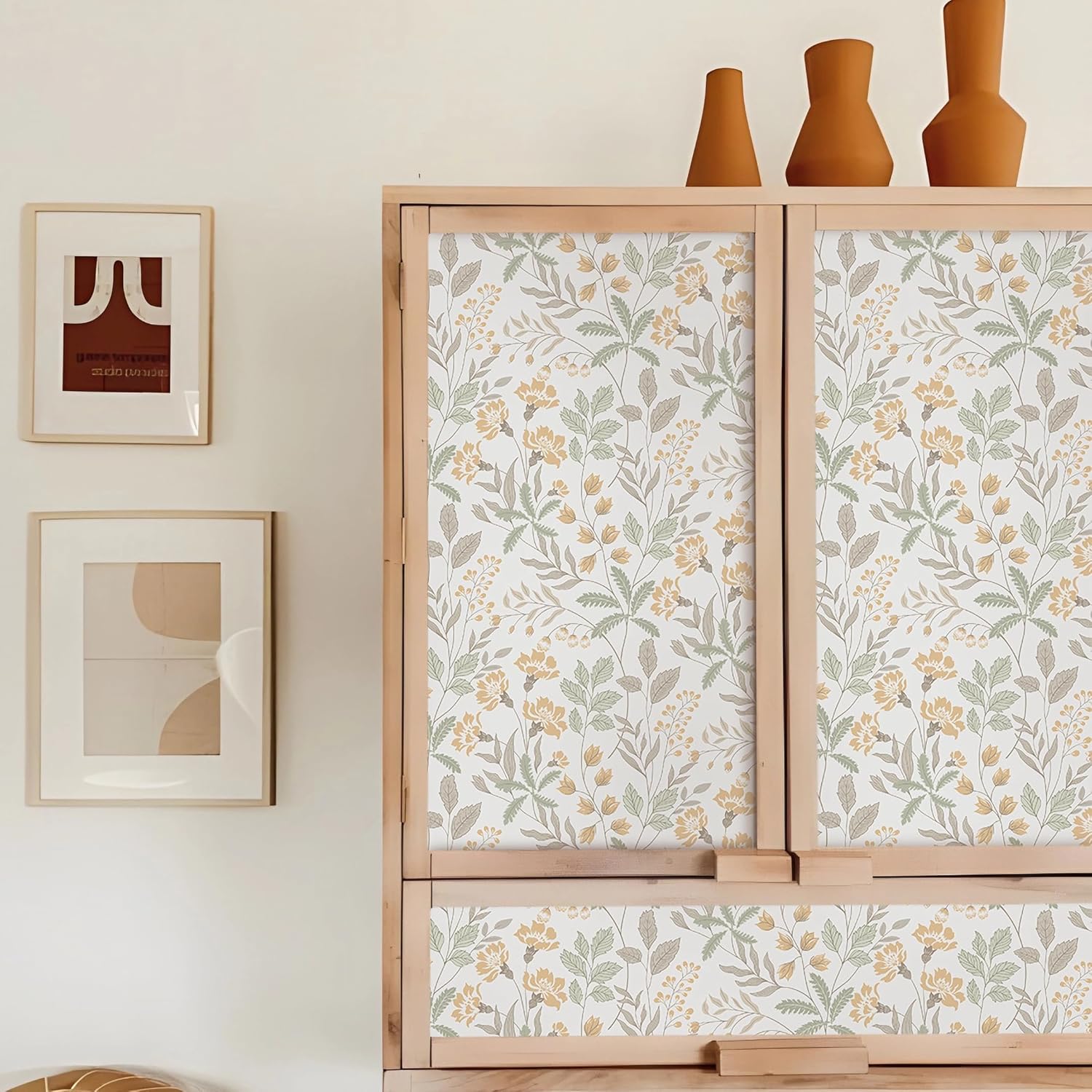 Rugreat Modern Floral Wallpaper Peel and Stick Boho Leaf Flower Contact Paper for Cabinets Self Adhesive Removable Wallpaper for Bathroom Waterproof Botanical Contact Paper Colorful 393inL 17.3inW