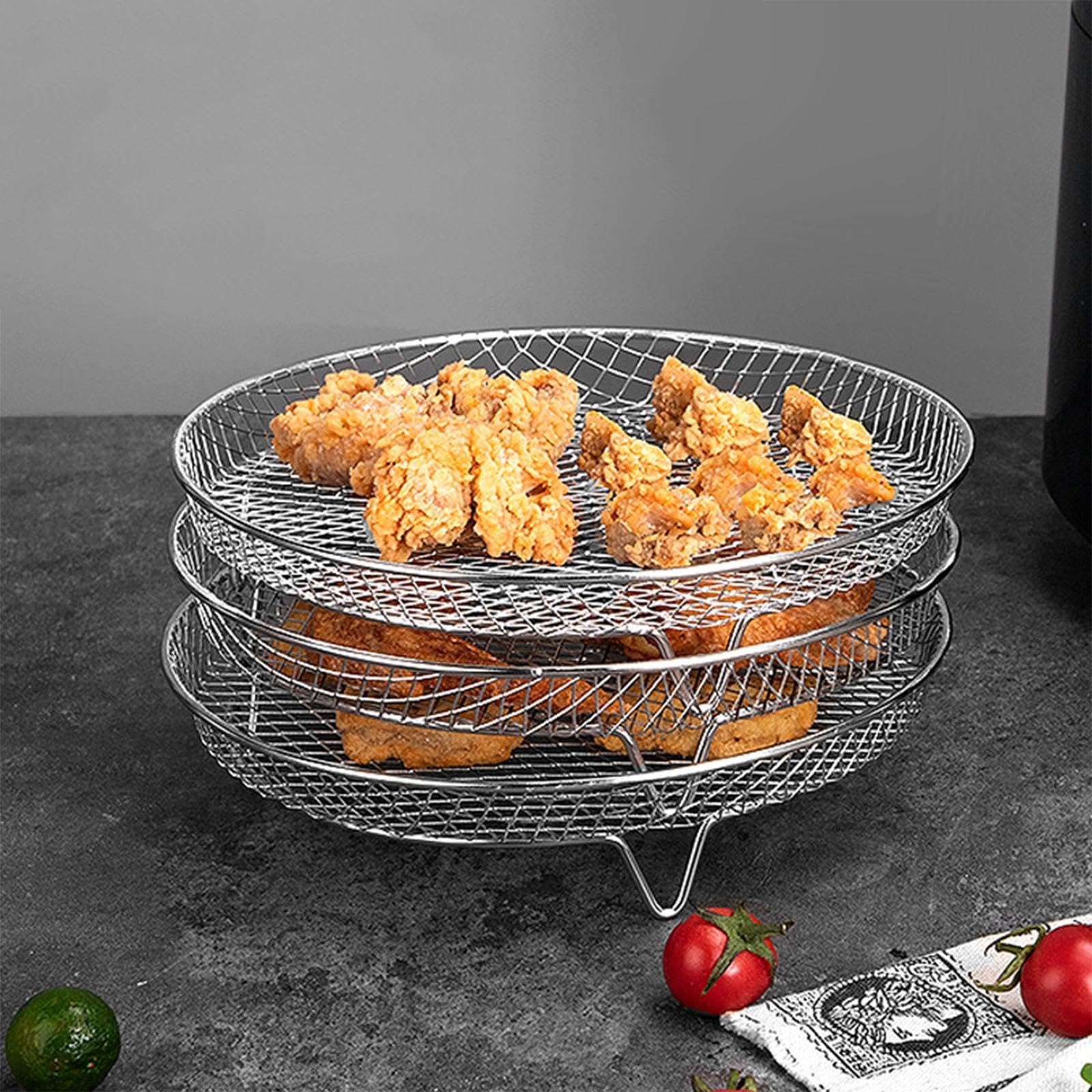 3 Rejillas para Freidora de Aire, Bandeja para Freidora de Aire, Rejilla para, Suministros de Cocina para El Hogar, Soporte para Patatas, cuadrado 21cm, tal como se describe