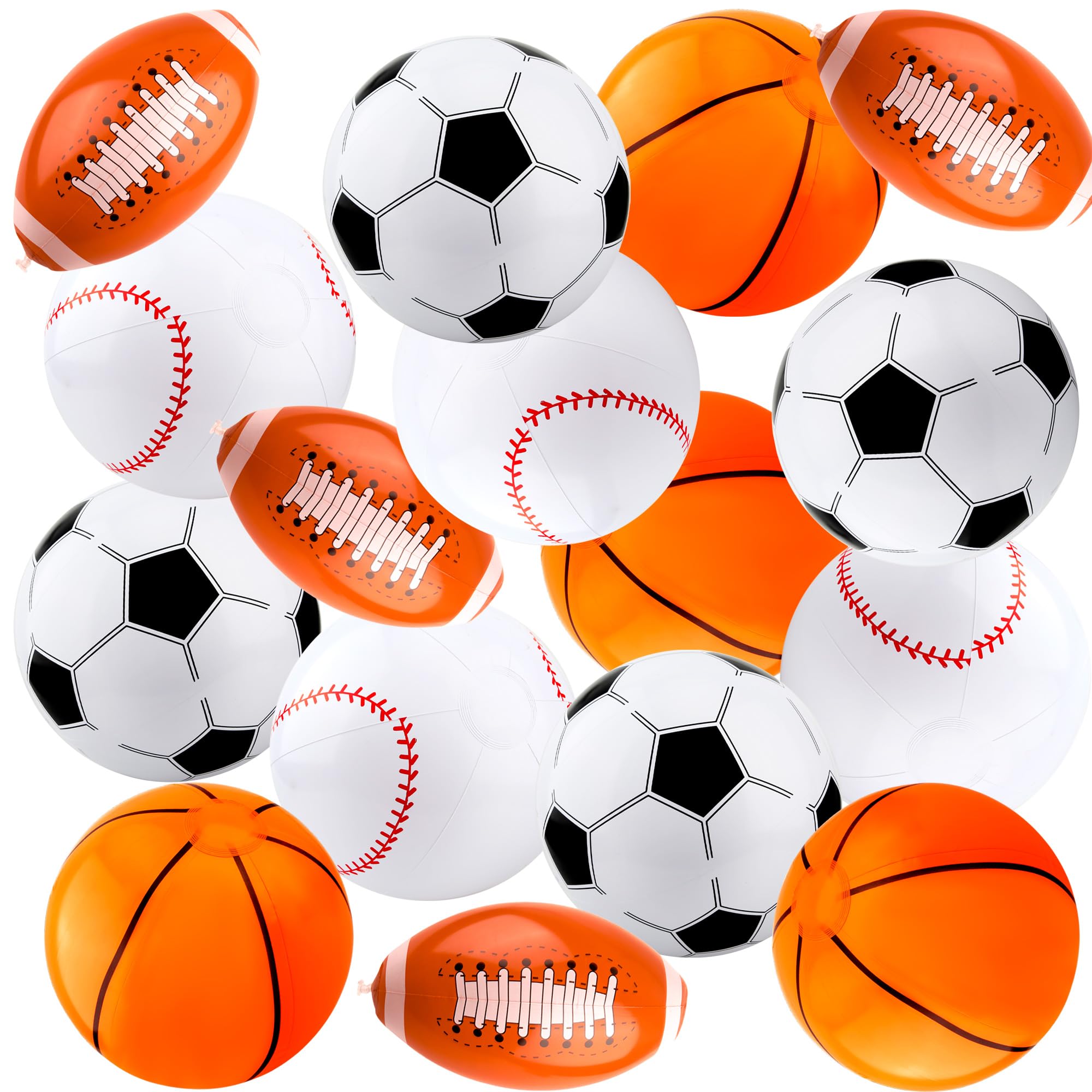 16 Pcs 16 Inch Inflatable Sports Beach Ball Inflatable Basketball Baseball Soccer Football Blow Up Beach Sports Ball for Sports Party Summer Pool Water Toys (Mixed Balls)