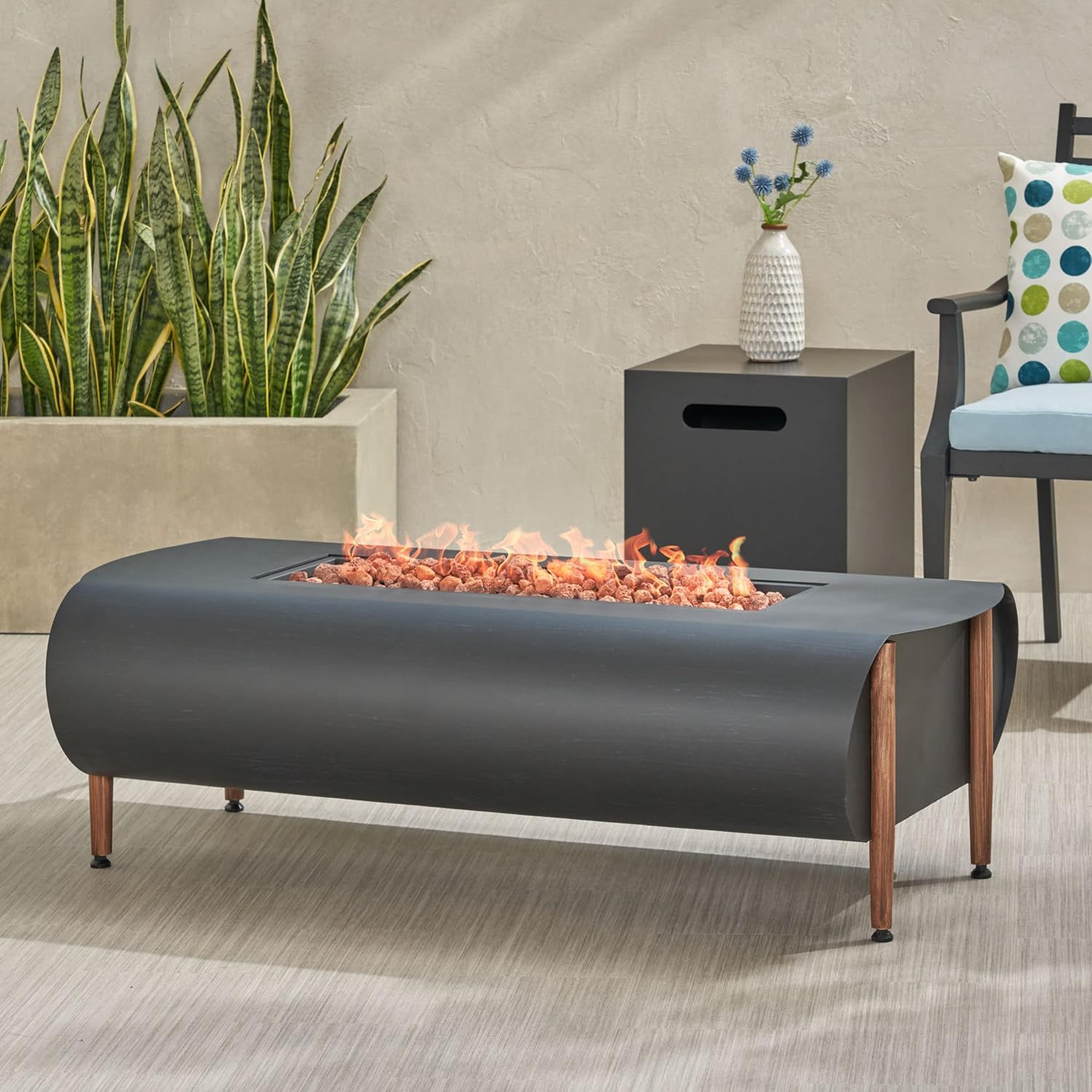 Christopher Knight Home Vernon Outdoor FIRE Pit, Dark Gray + Wood Grain