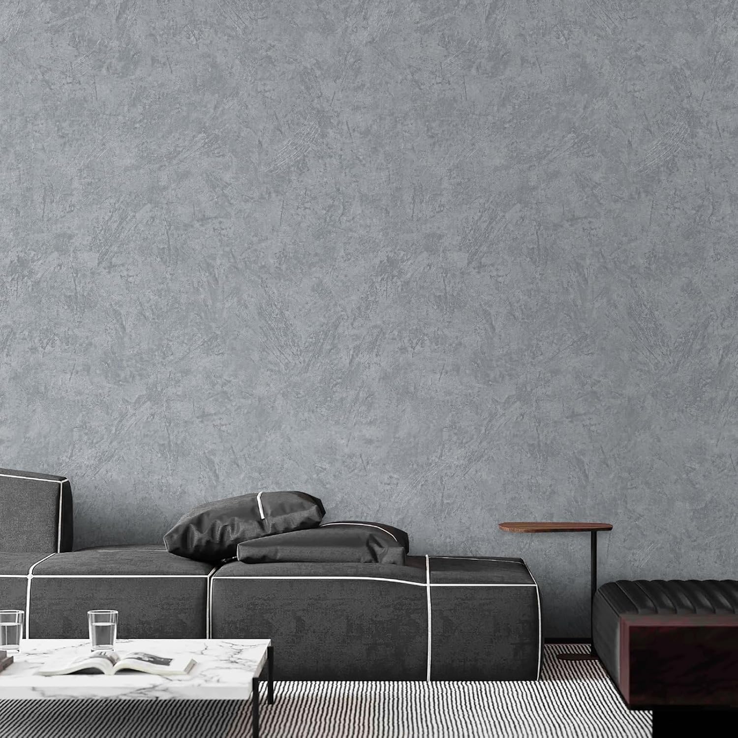 Ismoon Peel and Stick Wallpaper - Modern Textured Cement Grey, Light Grey, Removable Self-Adhesive Vinyl for Bathroom Cabinets and Decor - 15.7inx393in