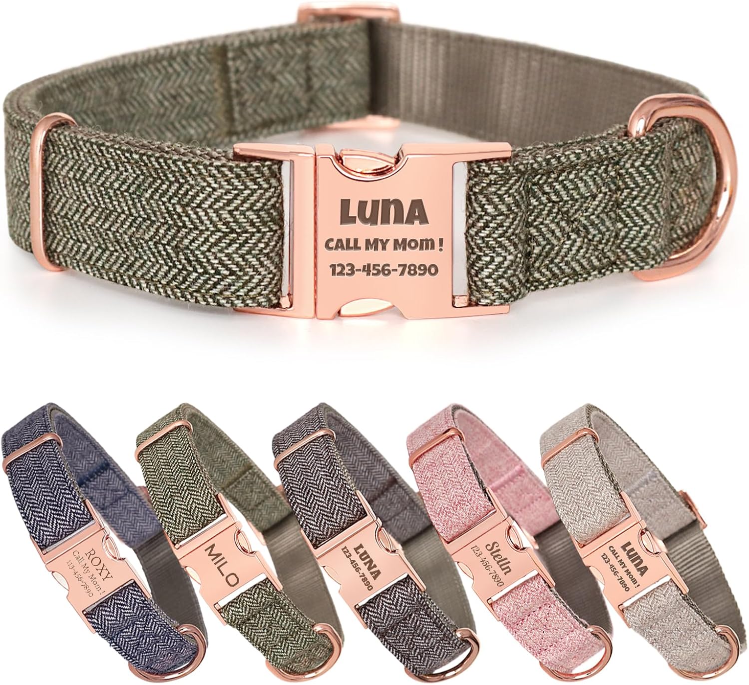 Personalized Dog Collar with Name - Nylon Inner Layer with Polyester Outer Cover, Custom Engraved Name, Adjustable Engraved Collar for Small Medium Large Dogs (Blue, L (15-23.5 inches))
