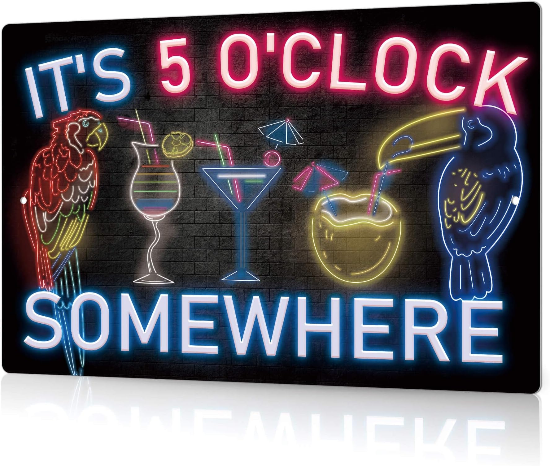 Putuo Decor Its 5 O'clock Somewhere Metal Tin Sign Drinking Neon Home Bar Decor Beer Vintage Tin Signs For Bedroom Garage Pub Club Decor Man Cave 8 X 12 Inches