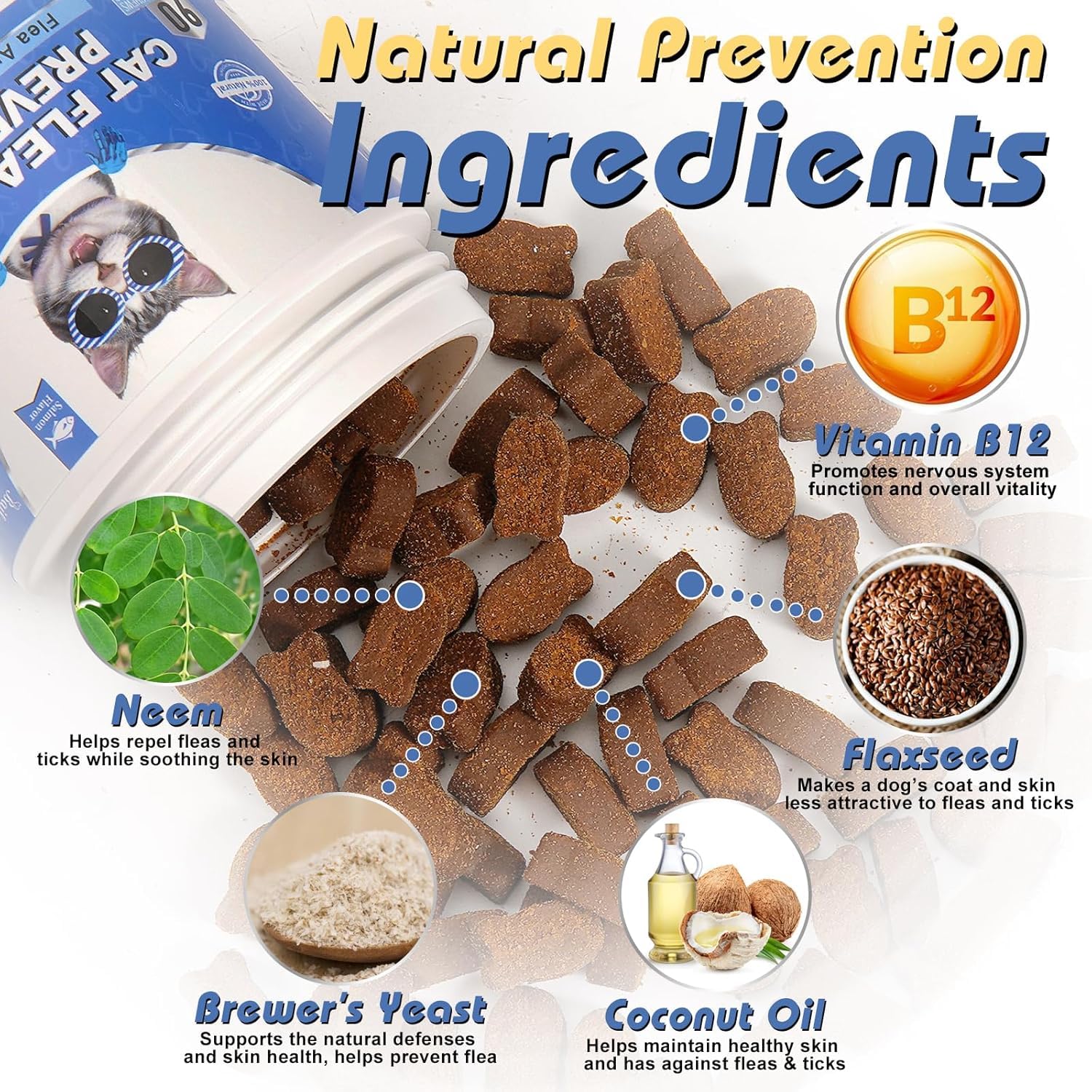 Bailey & Buddies Compléments Alimentaires Anti Puces et Tiques pour Chats | Premium | Omega 3, Probiotiques | Formule Vétérinaire Britannique | Saveur Poulet | 135g