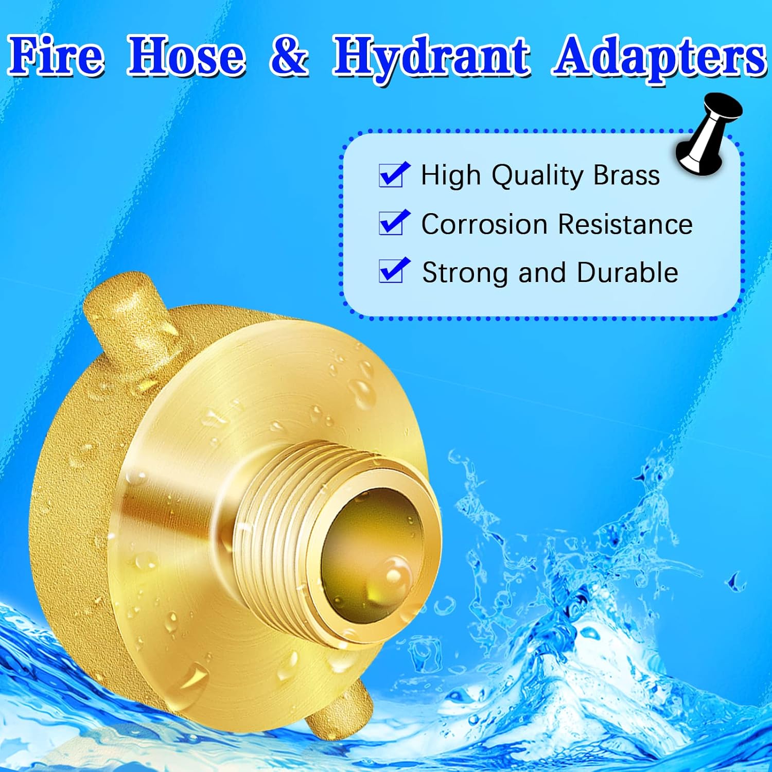 Brass 2-1/2" NST/NH Female x 3/4" GHT Male Hydrant Adapter - Connects Fire Trucks & Hoses to Nozzles