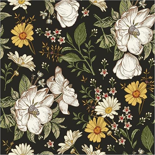 UniGoos Papel tapiz retro floral autoadhesivo amarillo blanco vintage flor papel de pared temporal margaritas papel de contacto extraíble para sala
