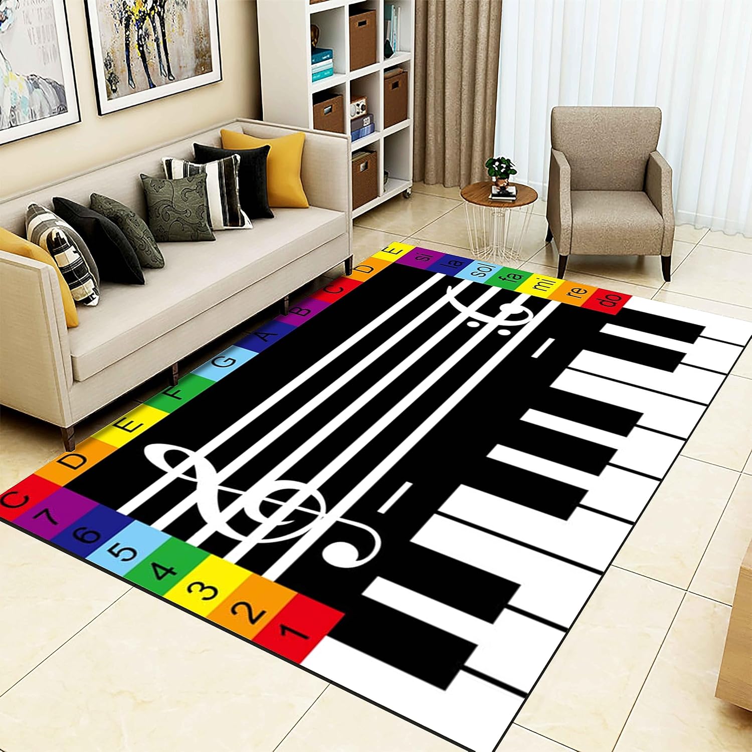 Black White Piano Note Area Rug,2x3ft, Children's Educational Colorful Alphabet Bedroom Carpets, Easy Clean Low Pile Indoor Decor Rug, Machine Washable Rug for Living Room Classroom