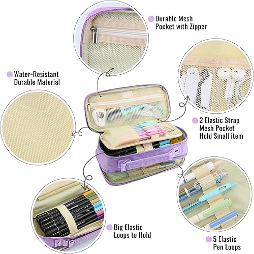 Miniatura 4 de JOINPRO Estuche para lápices, organizador de gran capacidad, bolsa de almacenamiento con doble cremallera bolsa grande para lápices para