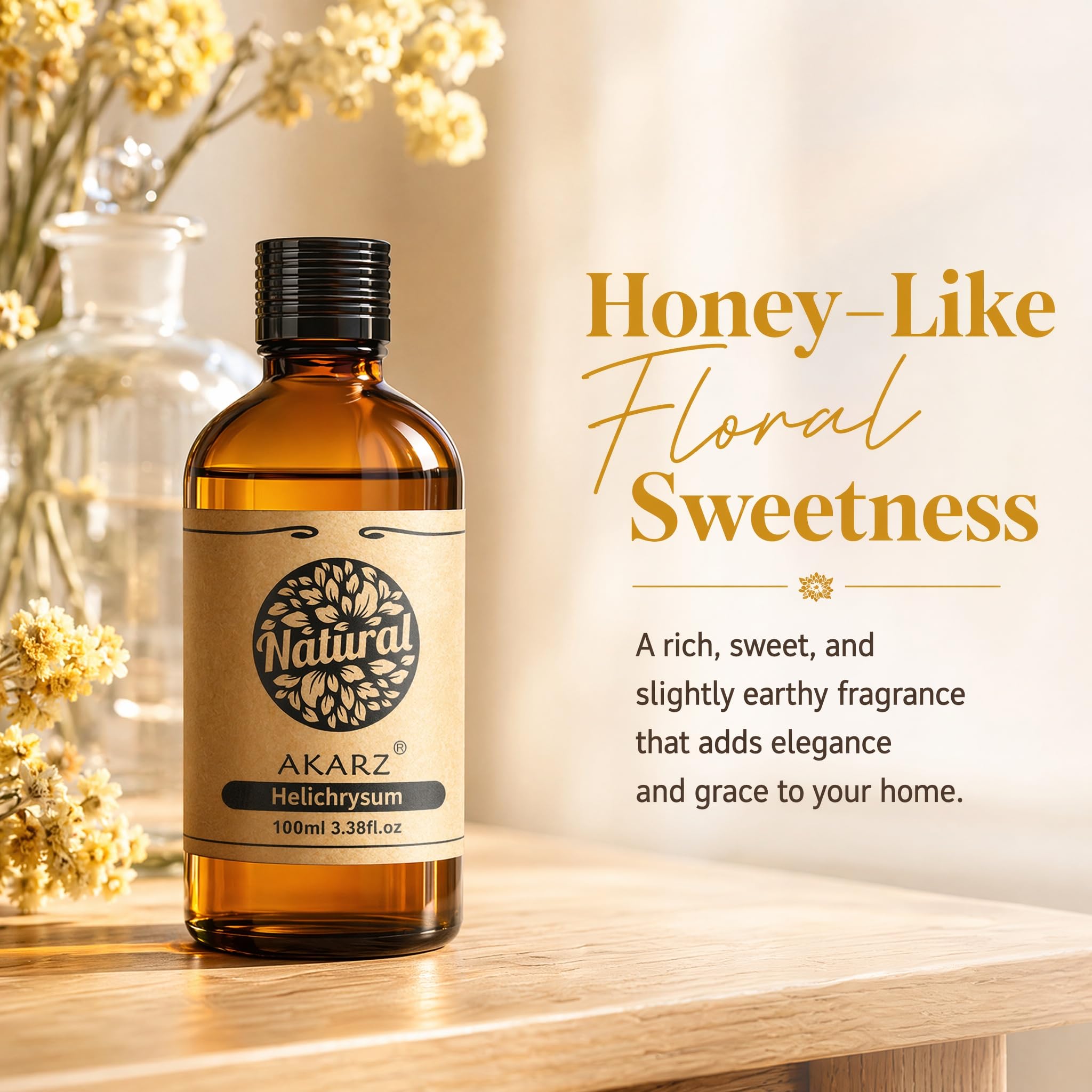 AKARZ 100ml Olejek esencjny z Helichryzumu - Naturalny olejek aromatyczny do dyfuzorów, lamp aromatycznych i aromatów pomieszczeń