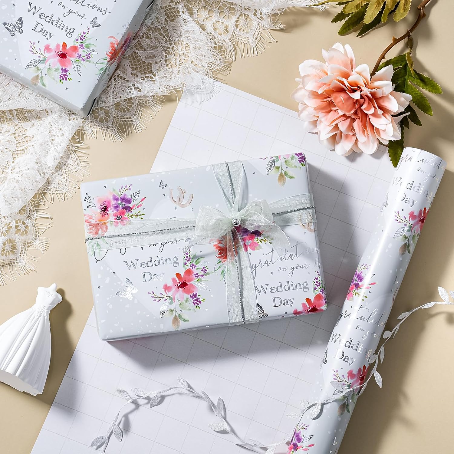 Wedding Wrapping Paper Roll - Mini Roll - 17 Inch x 33 Feet -