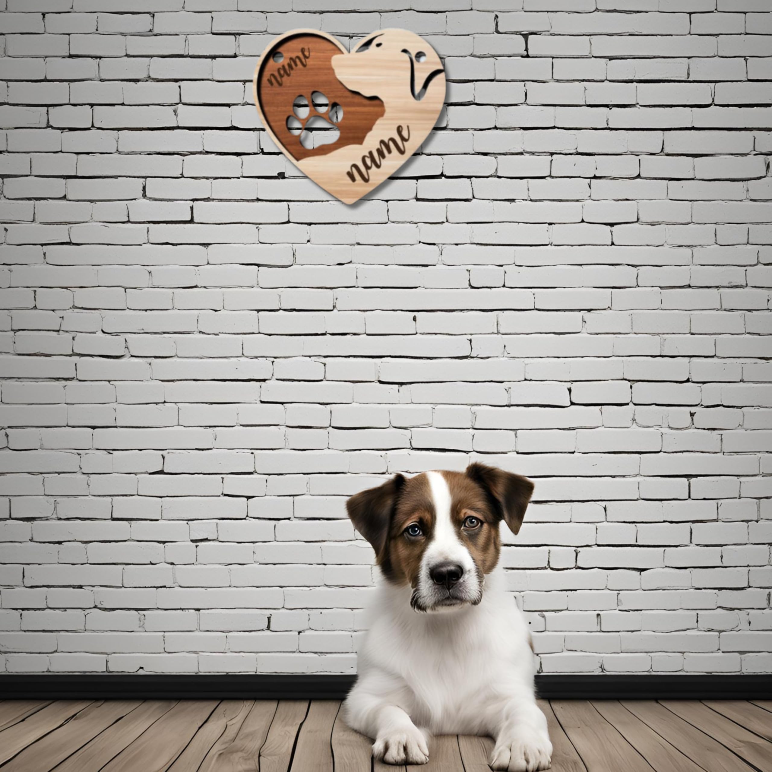 Porta guinzaglio in legno di pioppo o betulla, 30cm x 27cm, con incisione del nome del cane, da appendere al muro