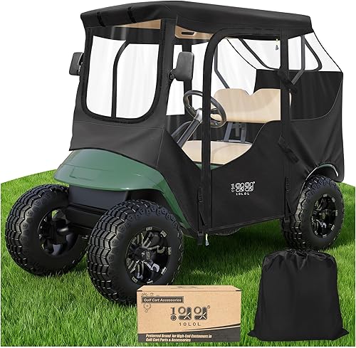 10L0L 2 Passenger Deluxe Golf Cart Driving Enclosure for EZGO TXT & RXV Model, 4-Sided Clear Window 600D Rain Cover All Weather Windproof Waterproof