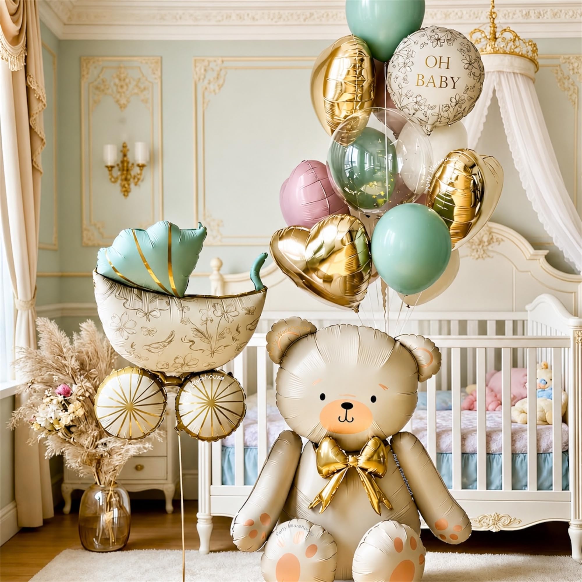 Pastel teddy with pram