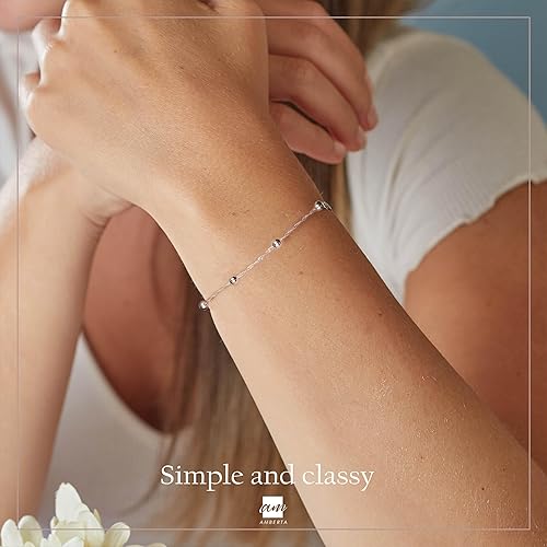 Miniatura 6 de Amberta Pulsera de plata de ley 925 1.4 Singapur con cuentas de bola de 0.157 in, 7 pulgadas, 7.5 pulgadas