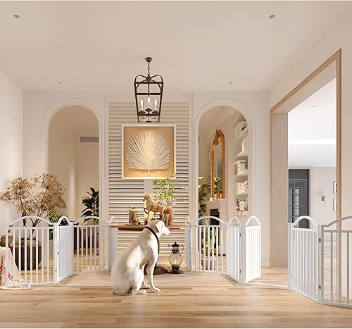 Miniatura 3 de BHG Puerta independiente de metal para perros sin ensamblaje con puerta a través, extra ancha de 144 pulgadas, puerta extra alta de 32 pulgadas para