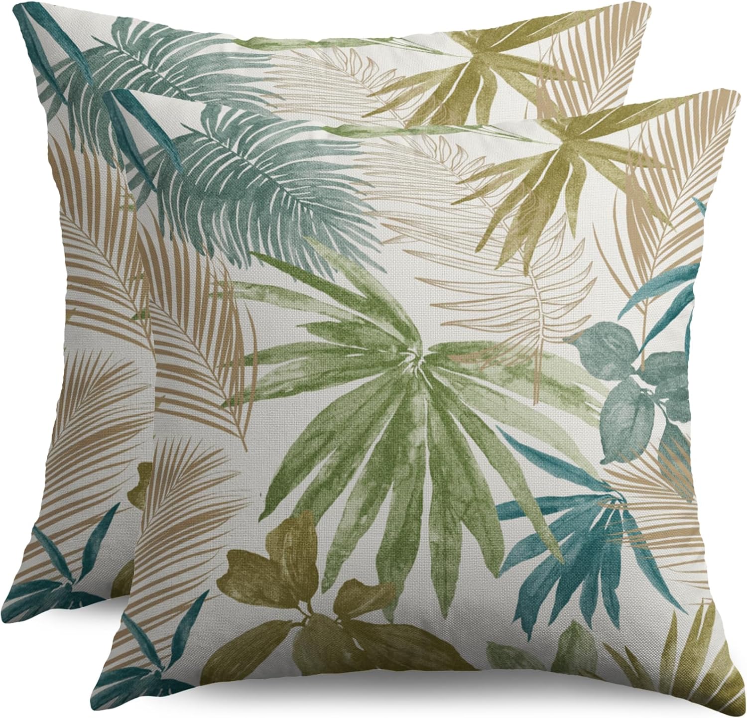 Tropical Pillow Covers 24X24 Set of 2, Green Blue Teal Brown Palm Leaf Summer Print Decorative Throw Pillowcases Outdoor Farmhouse Seasonal Cushion Cases Couch Sofa Bed Decor