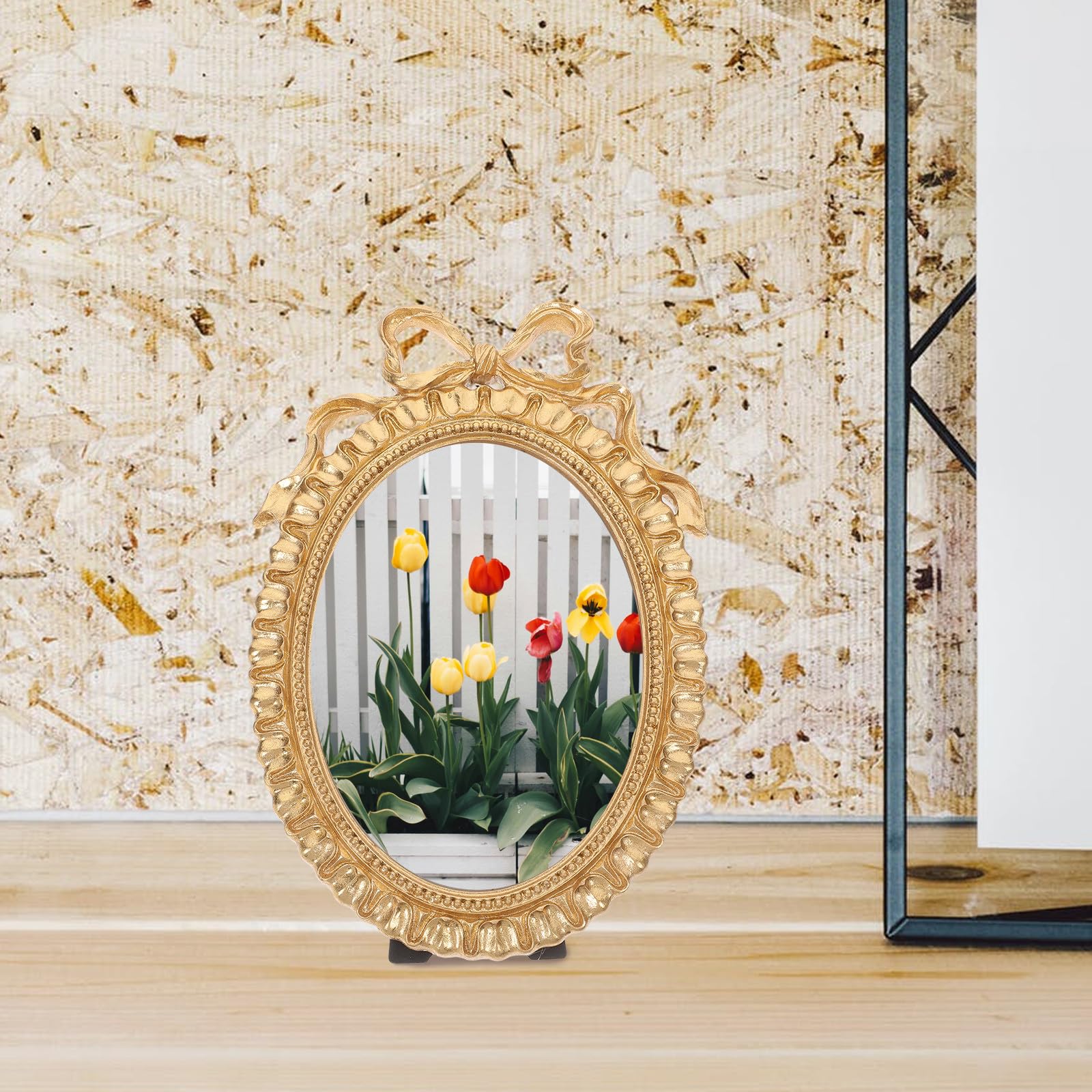 Marco de Fotos Ovalado de Resina Dorado con Lazo Vintage, Fácil de Limpiar, para Exhibición en Mesa o Colgar en Oficina y Bodas