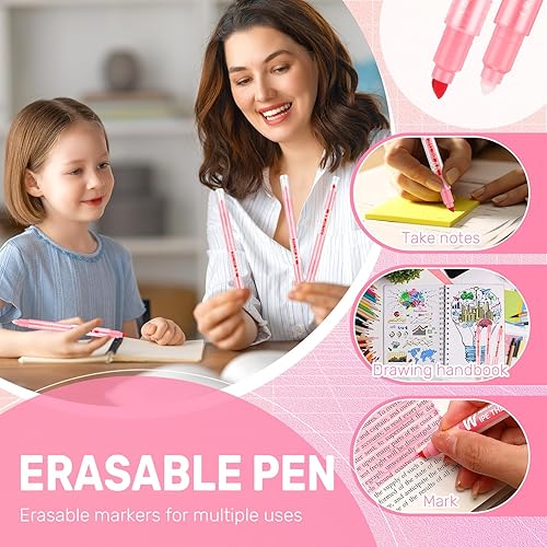 Miniatura 3 de 10 marcadores borrables de doble cabeza para escritura suave, punta de cincel y punta fina, marcadores de doble extremo borrables para uso en la