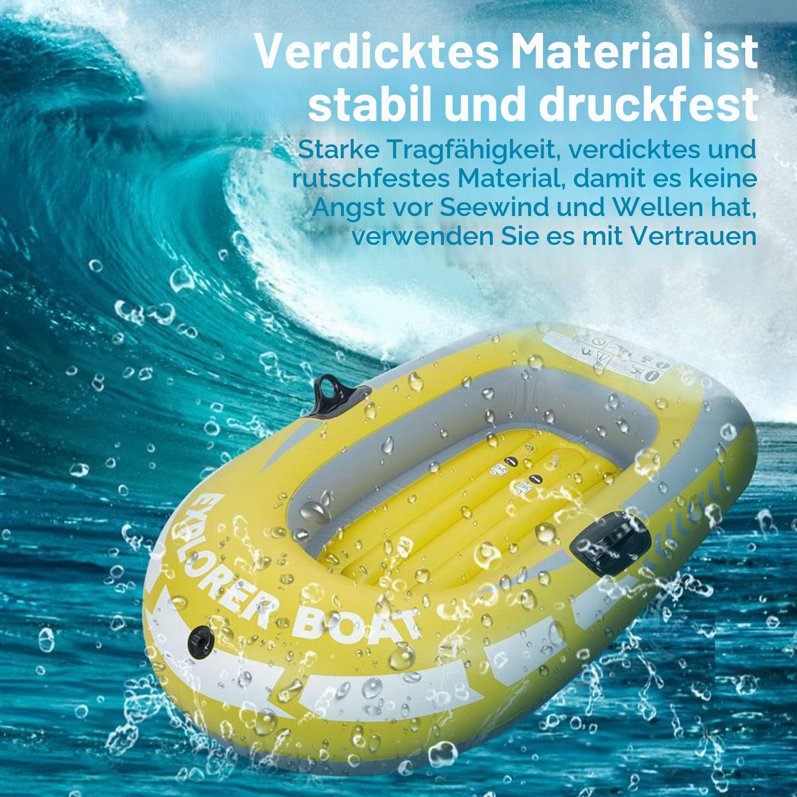 Gelbes PVC Schlauchboot für 1 Person, Aufblasbares Ruderboot bis 55 kg, Ideal zum Angeln, Driften & Wasserspaß