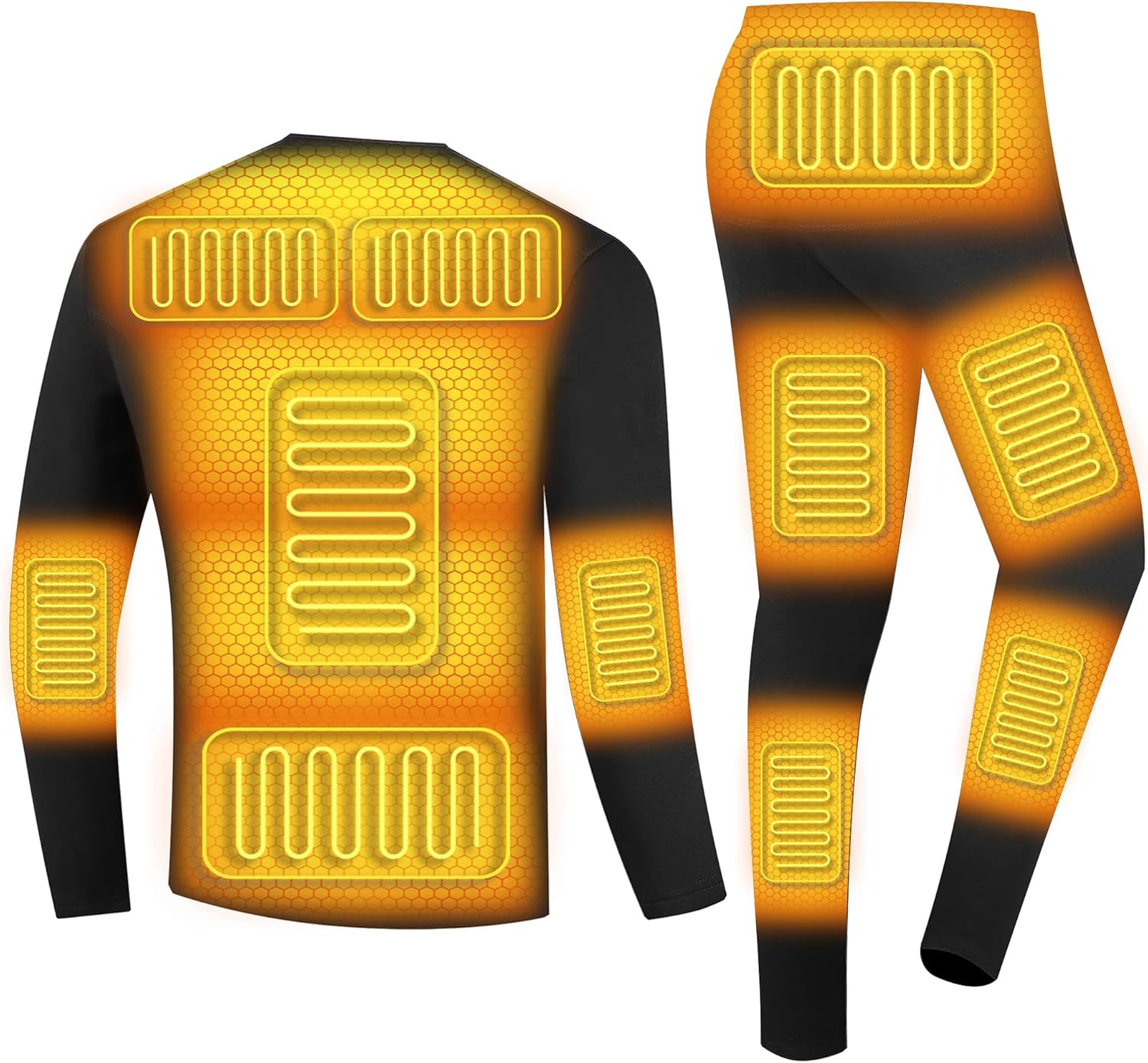 Heating Thermal Underwears, Men's Electric Heated Long Johns Set 16 Zones Thermal Top and Bottom for Skiing Hunting
