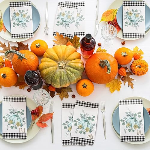 Miniatura 6 de Bencailor 200 servilletas de calabaza desechables de otoño, toallas de papel de Acción de Gracias para baño, calabazas, servilletas de papel