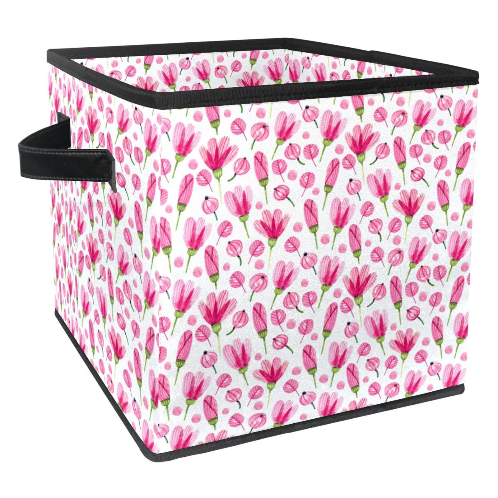 Boîte de rangement en tissu avec motif fleurs roses pour livre et placard