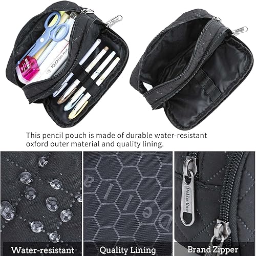 Miniatura 7 de Della Gao - Estuche para lápices de gran capacidad, multifuncional, de nailon, unisex, organizador de artículos de papelería de oficina, color negro