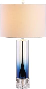 JONATHAN Y 27" Blue Glass Crystal Table Lamp for Bedroom Living Room Nightstand, Modern Ombre Bedside Lamp, White Linen Drum Shade, LED Bulb Included JYL1069A