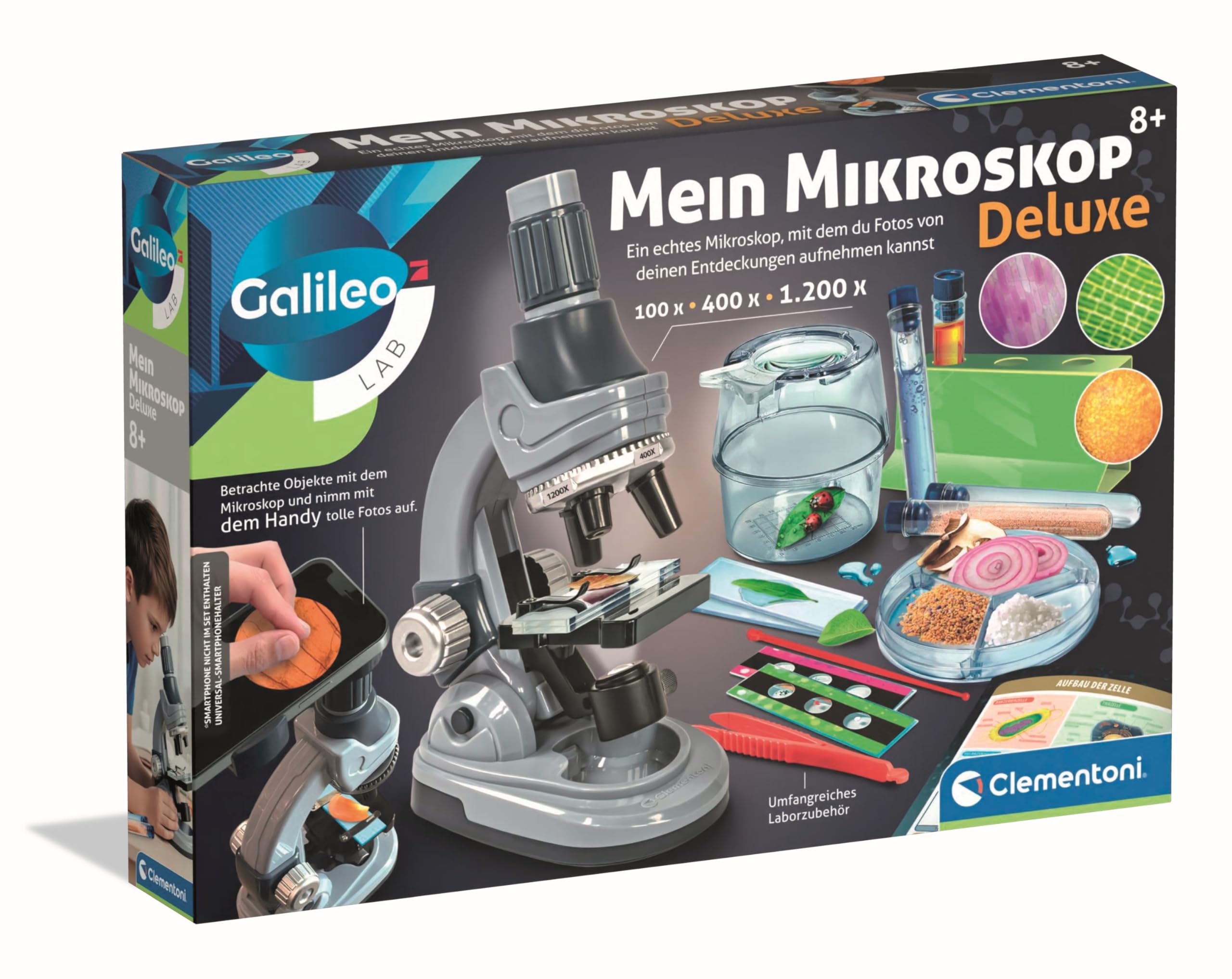 Galileo Lab Mein Mikroskop Deluxe - Experimentierkasten für Mädchen & Jungen mit zahlreichen Instrumenten & Werkzeugen - Forschungs-Labor für Kinder ab 8 Jahren - 59488 von Clementoni