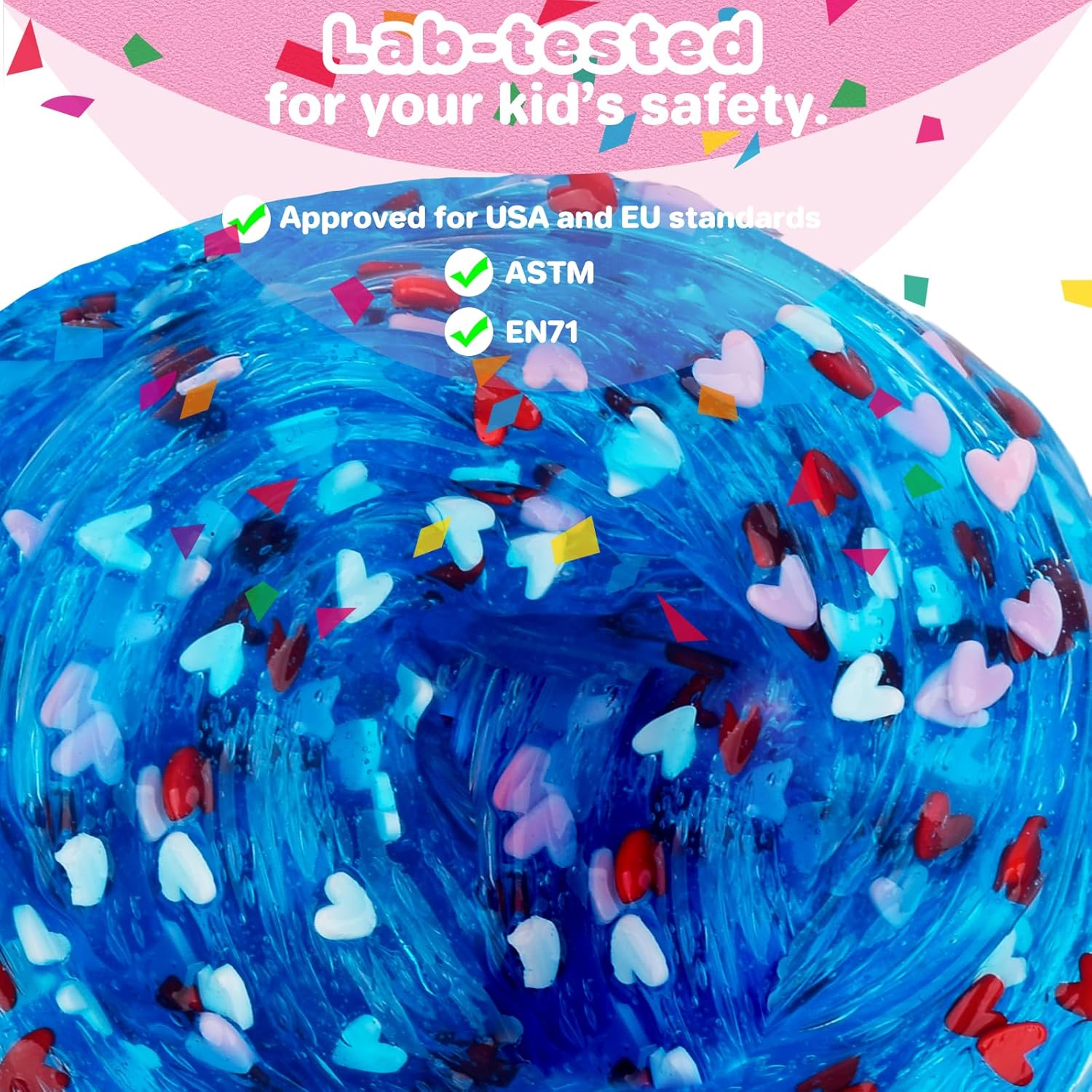 Blue Clear Slime Pink Heart Add Ins Scented Crystal Water Slime Big Soft Putty, Stress Relief Stretchy Toy for Girls Boys Kids Birthday Party Favors 7OZ 200ML
