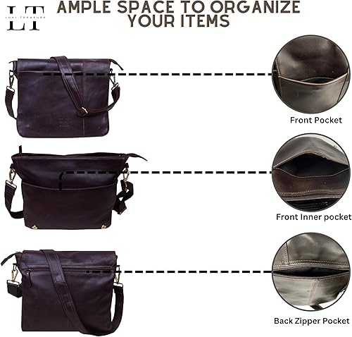 Miniatura 6 de LUXI TREASURE Bolso bandolera de cuero  12 pulgadas  Marrón  Cuero suave  Bolso bandolera  Correas ajustables