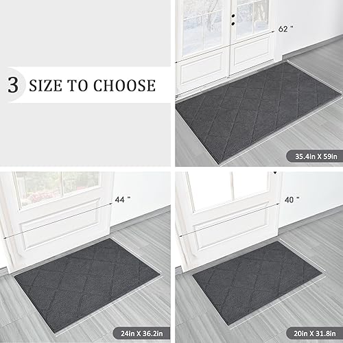 Miniatura 3 de LOCHAS Tapete gris para puerta de interior, 20 x 32 pulgadas, parte trasera de goma, lavable y absorbente, tapete de microfibra para entrada