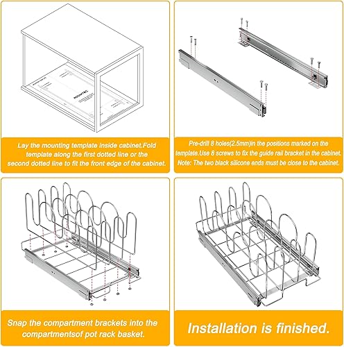 Miniatura 8 de RITSU Organizador de tapa de sartén y olla deslizante para gabinete, estante extraíble para tapa de olla, tabla de cortar, soporte para utensilios