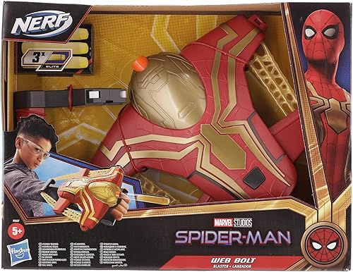 Miniatura 8 de Spider-Man Marvel Web Bolt NERF Blaster juguete para niños, diseño inspirado en películas, incluye 3 dardos Nerf Elite, a partir de 5 años