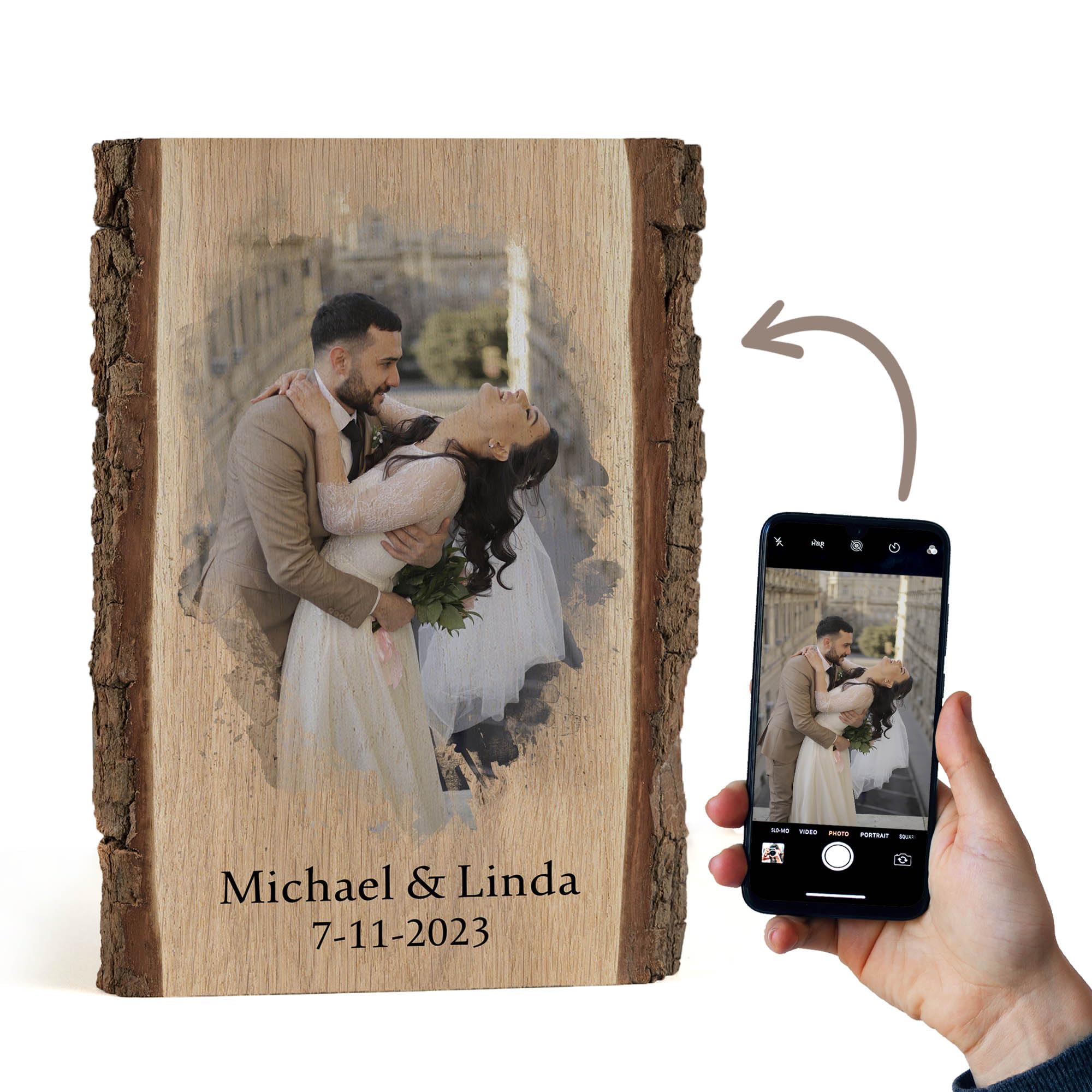 Cadeauki Image sur bois avec écorce - Cadeau photo sur planche en bois rustique avec écorce - Cadeaux personnalisés pour hommes (3)