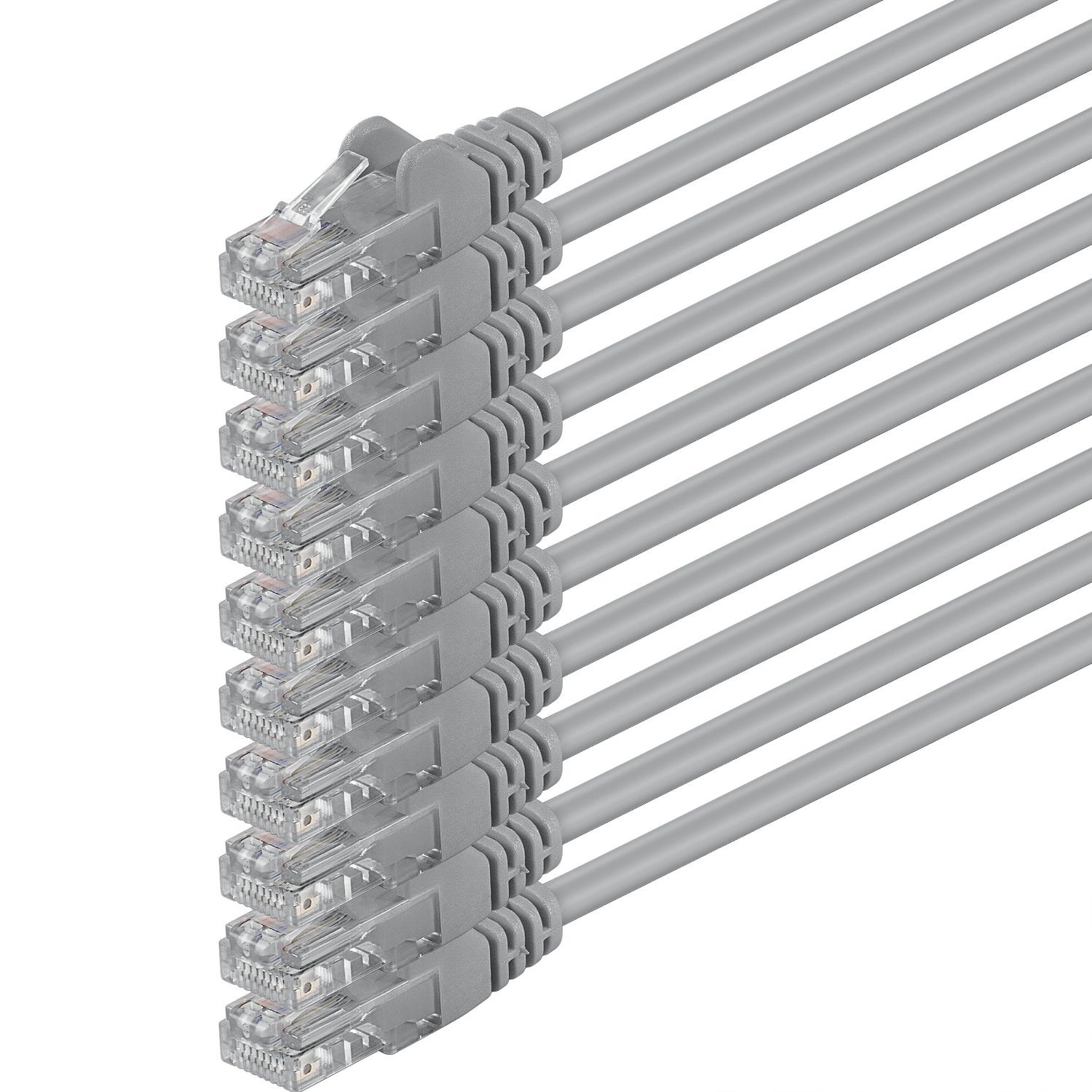 1aTTack.de 1m - grau - 10 Stück - (Pack) - CAT.6 CAT6 Ethernet-LAN-Netzwerk-Kabel 1000 Mbit/s Patchkabel